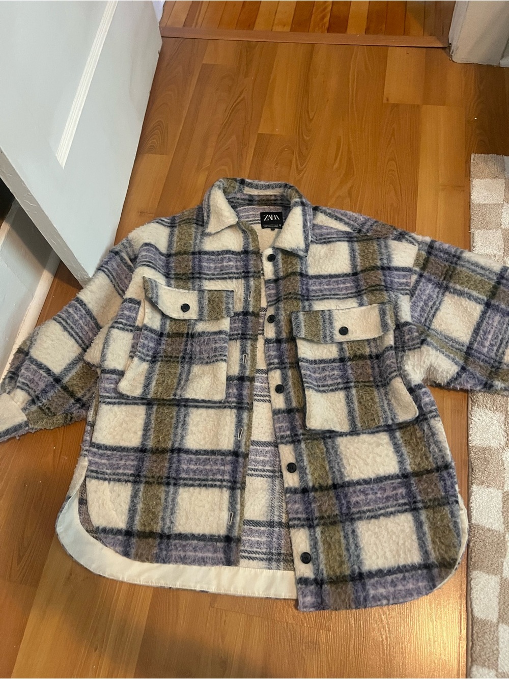 Zara Cream Plaid Shacket with Olive & Lavender Checks - Picture 2 of 5